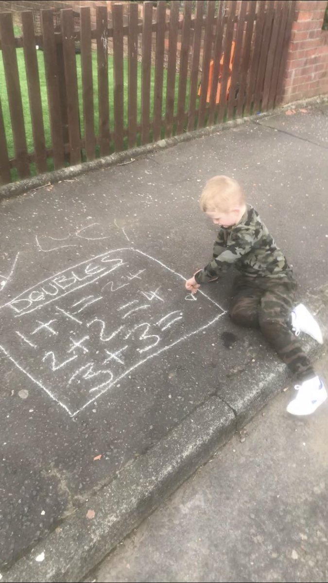 AvrilHamill's tweet photo. @stmargprimary01 No idea how to work twitter but thought i’d try lol, Cody P1 doing his ‘doubles’ out the front with his chalk #GettingSomeFreshAir https://t.co/AeIYENB2rc