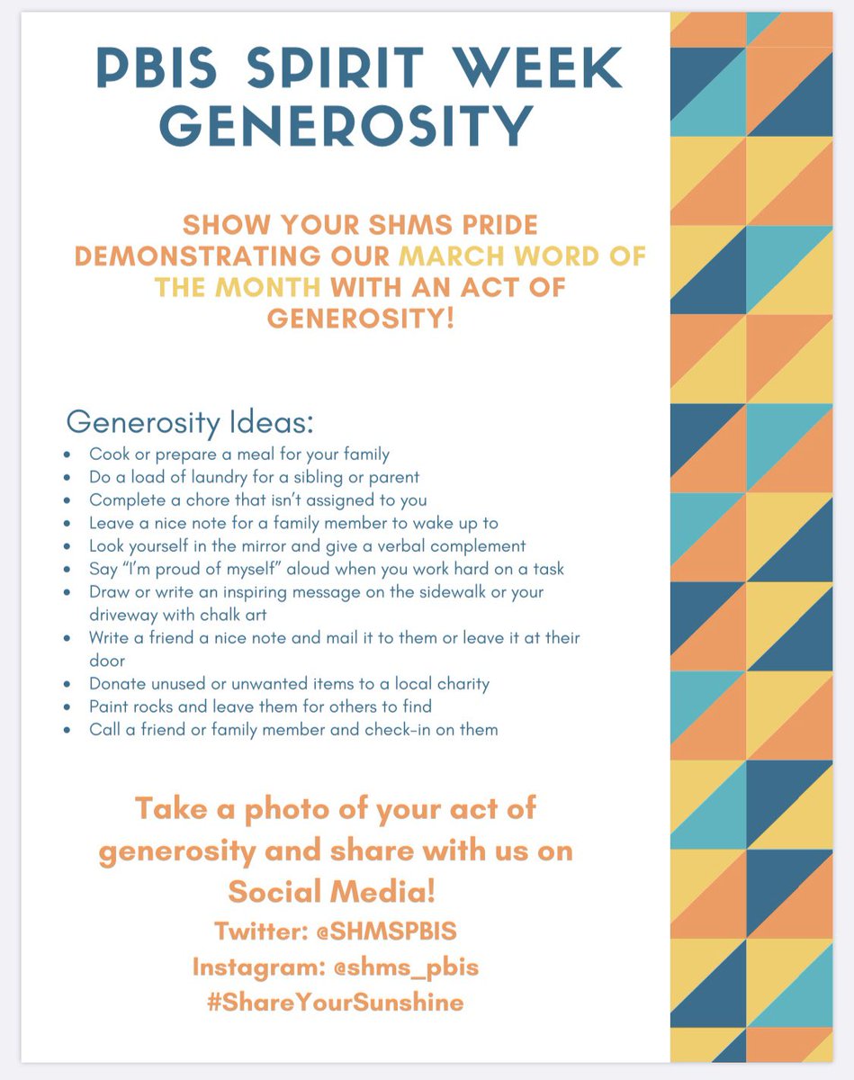 Happy Monday and last week in March! Let’s finish strong by celebrating our PBIS Word of the Month with a Generosity Spirit Week! Make sure to tag us in your photos with family! <a href="/StoneHillMiddle/">Stone Hill Middle</a> <a href="/kanneclark/">Kathryn Clark</a> <a href="/EdChiLCPS/">Ed Chi</a> @ShenaIBlcps <a href="/KRobucci/">Kelly Robucci</a> <a href="/Garey_lcps/">David Garey</a>