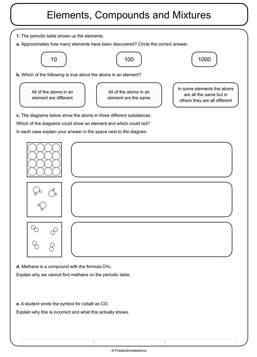 Shaun Donnelly on Twitter: "Tomorrows home learning topic is With Elements Compounds And Mixtures Worksheet
