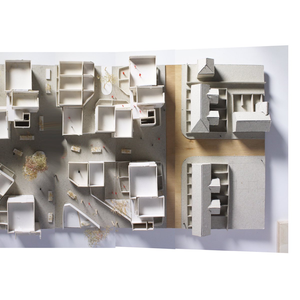 B15workshop's tweet image. Hand tools only: This working site model by 3rd year student Joseph Dunphy was studio made using grey and mount-board on an MDF base. The site model showing and area of Withington South Manchester, is being used to explore different social housing proposals. #cardmodelling