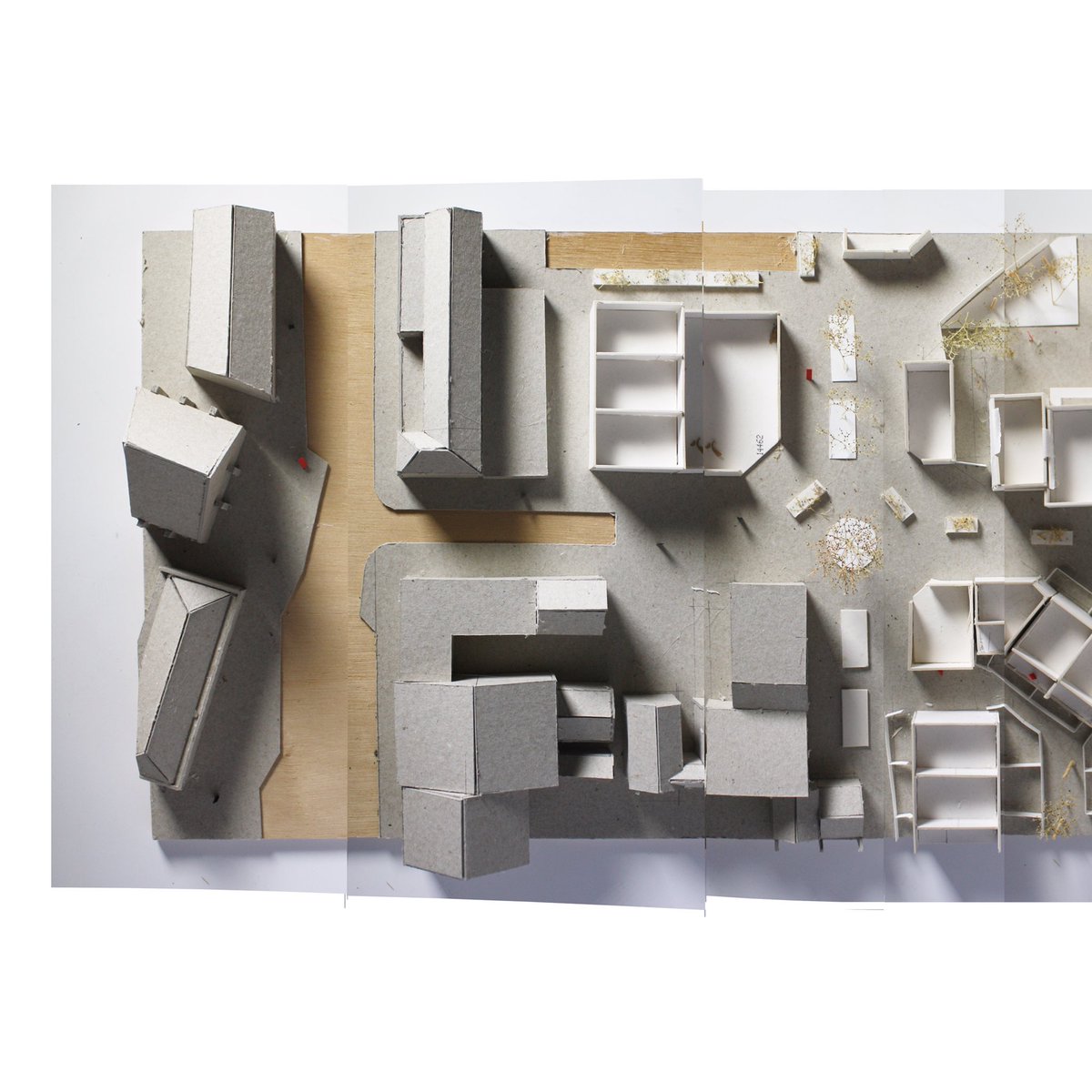 B15workshop's tweet image. Hand tools only: This working site model by 3rd year student Joseph Dunphy was studio made using grey and mount-board on an MDF base. The site model showing and area of Withington South Manchester, is being used to explore different social housing proposals. #cardmodelling