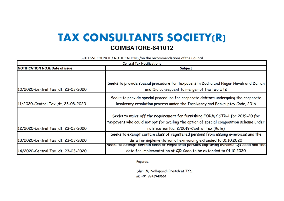 tcscoimbatore's tweet photo. 39TH GST COUNCIL / NOTIFICATIONS /on the recommendations of the Council Dated 23-03-2020 https://t.co/uPULU8txHG