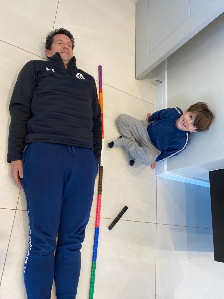 YR1 measuring class. Josh measures daddy #homeschooling #winning