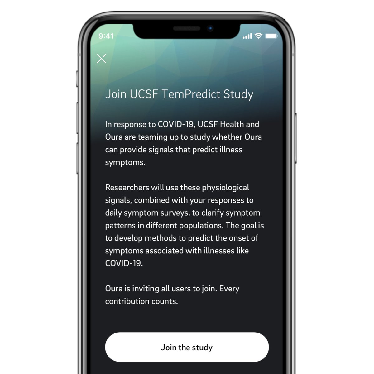 ouraring's tweet photo. By joining the study and taking the daily symptom surveys, you will be helping the UCSF team as they help identify, track, and treat COVID-19 cases. (3/3)

https://t.co/FjDlwt2qC1 https://t.co/ki9SSqV9pm
