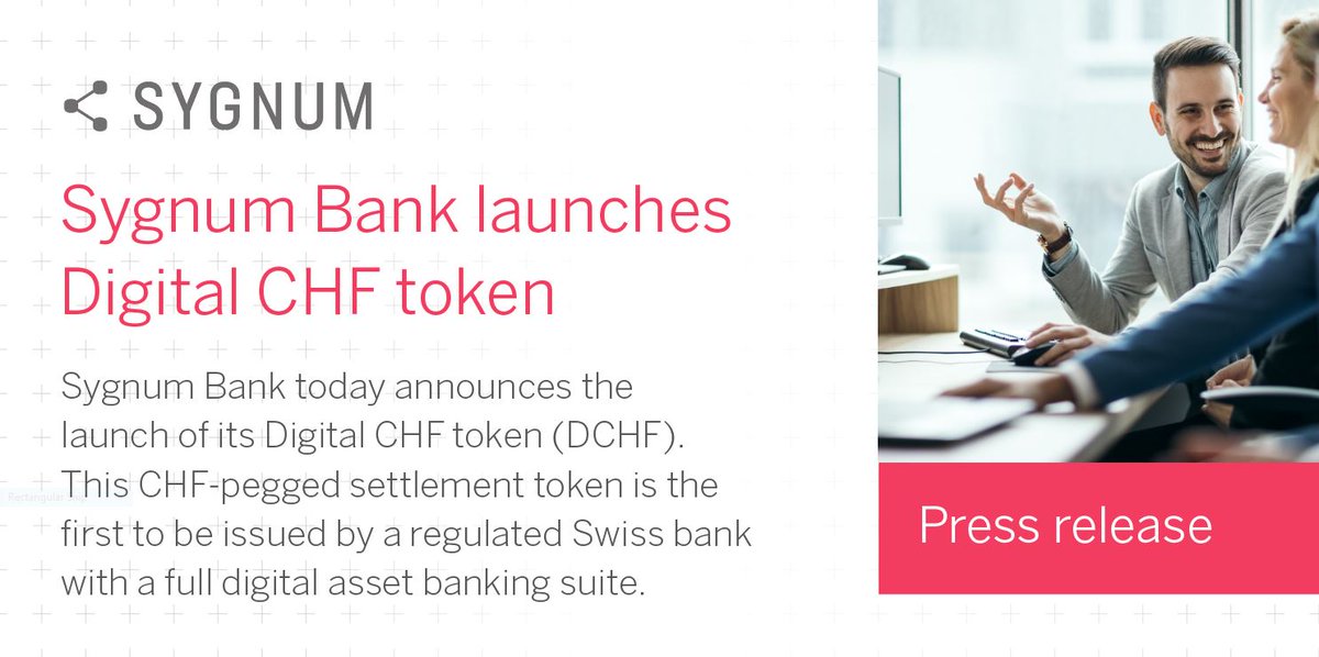sygnumofficial's tweet photo. #News #SygnumBank launches digital CHF token β Sygnum Bank will hold the equivalent amount of CHF as collateral in the Swiss National Bank.
Read the press release: https://t.co/l2hjTtnoYl #FutureFinance #DCHF #DigitalAssets #SettlementToken #FinTech #BlockChain https://t.co/mO6ZYUSYIC