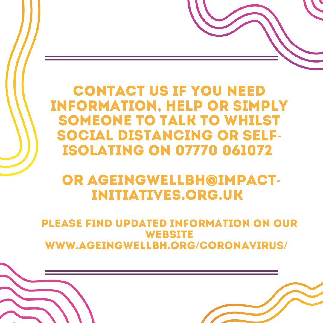 AgeingWellBH's tweet photo. Ageing Well Support during COVID-19 Pandemic:
Contact us (details below) and check out https://t.co/0J1Gfv6WGk for our regularly updated list of services and support in B&amp;H during this time https://t.co/eXmBhcVoPx