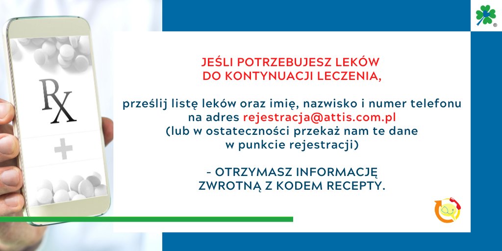 CentrumAttis's tweet photo. ⚠️UWAGA! ⚠️
Informację kierujemy do wszystkich Pacjentów @CentrumAttis! 
PRZYPOMINAMY! 
W związku z zagrożeniem epidemią koronawirusa zostają wprowadzone nadzwyczajne rozwiązania dotyczące przyjęć Pacjentów. 
Prosimy o zapoznanie się z poniższymi komunikatami! https://t.co/wGafw4qbWb