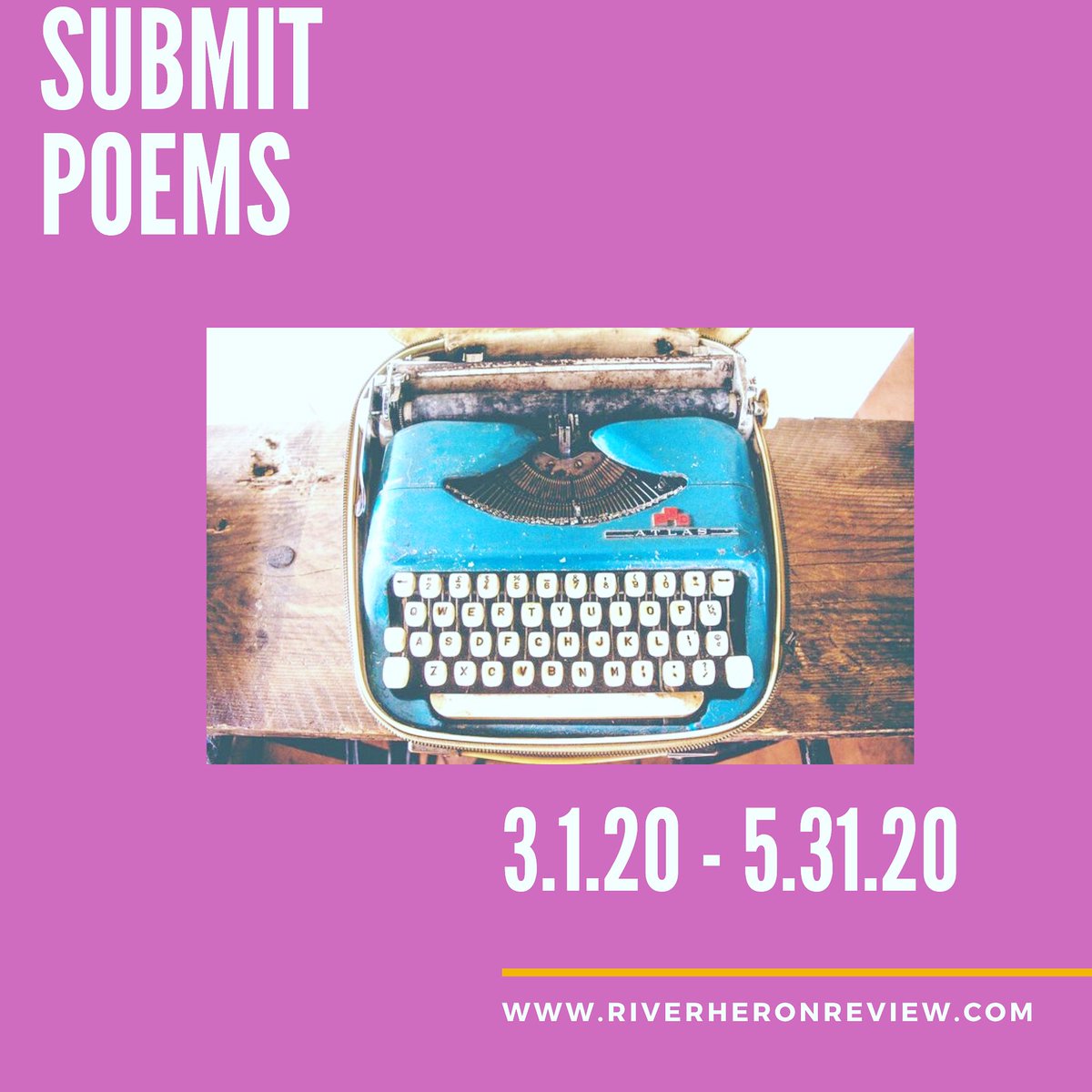The new submission periods for RHR and for the River Heron Poetry Prize run through 5.31.20. Check out the details: riverheronreview.com We look forward to reading your poetry! #callforsubmissions #callforentries #stayhome #write #submitpoems