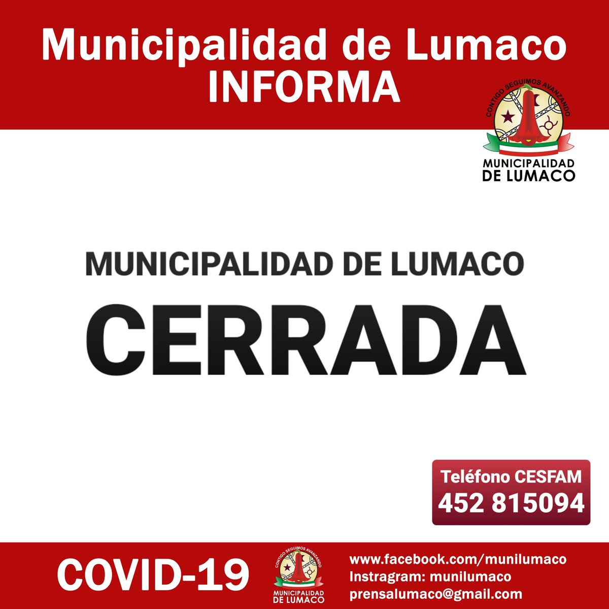 No hay atención de público para ningún tipo de trámite. Permanezca en su casa.