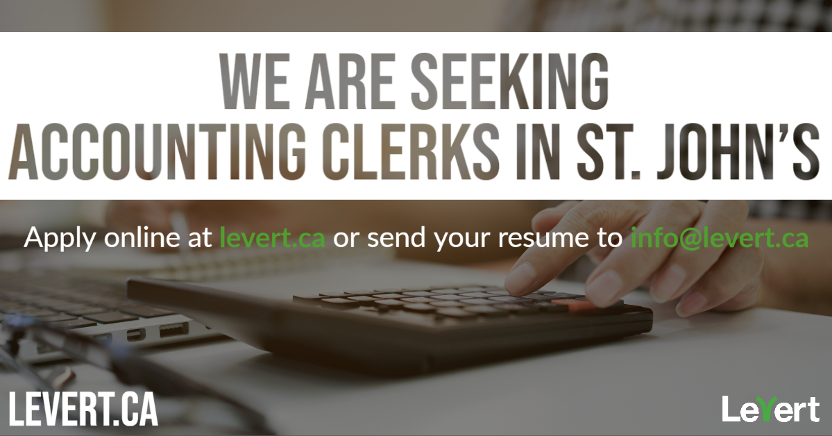 Hey St. John's! We're looking for accounting clerks in your area.

Apply online at ess.levert.ca/job/JO00001406… or send your resume to info@levert.ca

#accountants #jobsinstjohns #applyonline