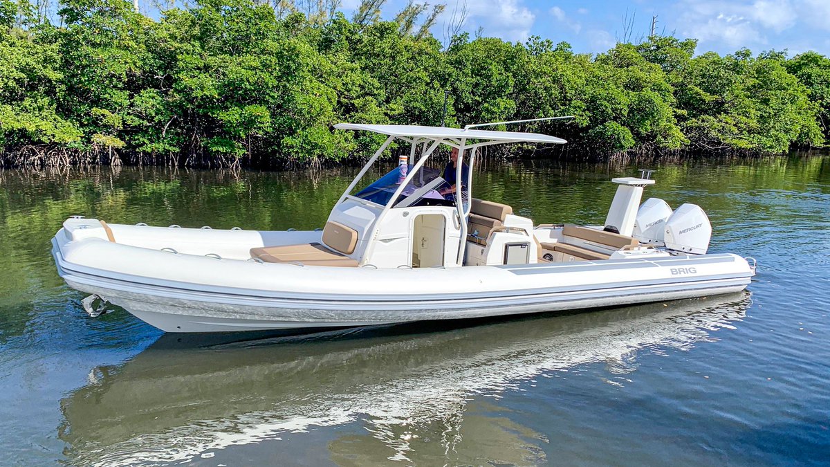 Friday we sea trialed the #BRIG Eagle 10 to get ready for delivery. The first #BRIGboat rigged with the new @mercurymarine 300hp Verado V8 outboard motors. What do you think?

#rigidinflatableboats #RIBS #seatrial #boating #boatlife
