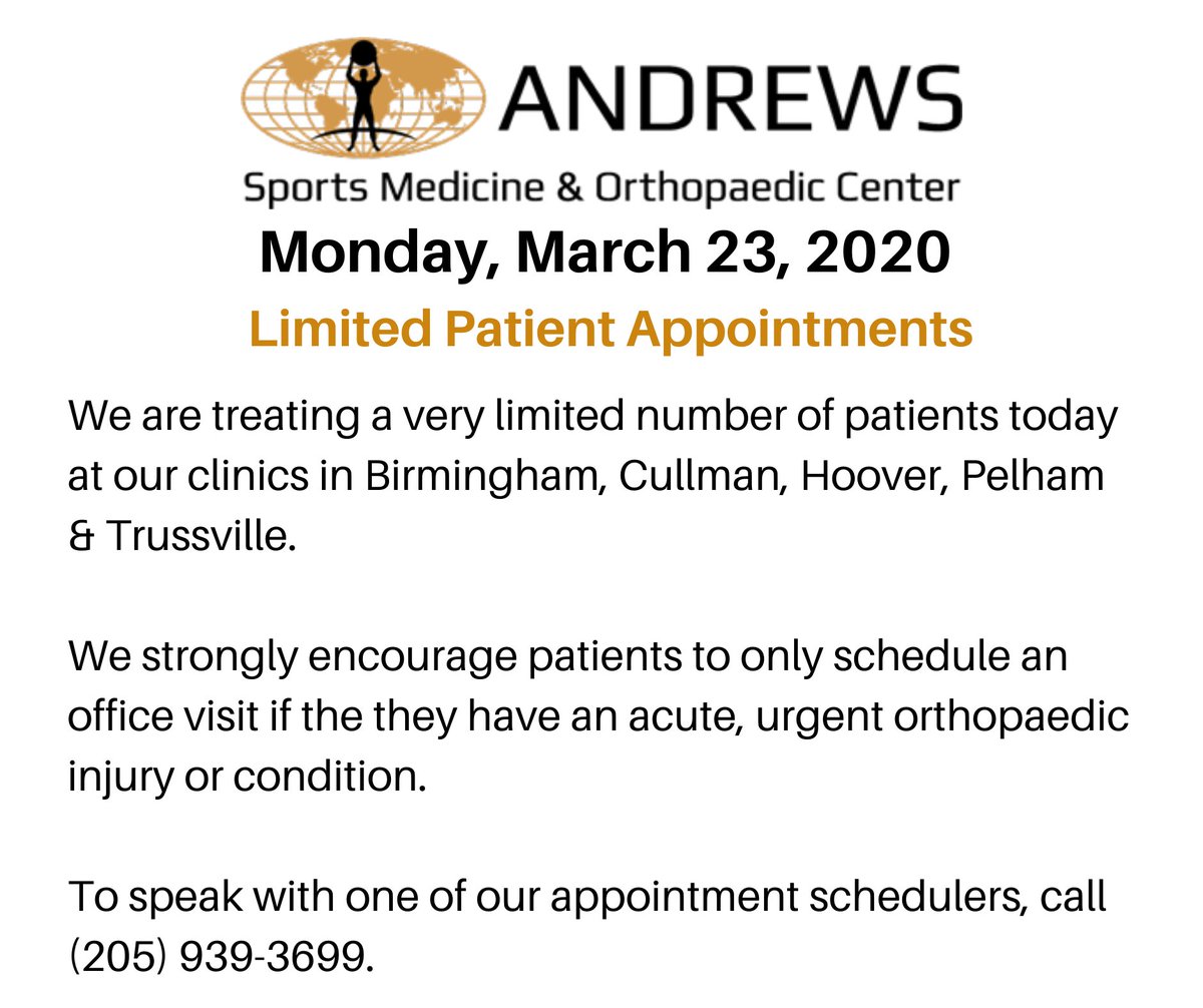 We are still here for your acute orthopaedic needs. By remaining open, we are hoping to do our part to offload overwhelmed ER's and non-ortho urgent care clinics to help protect and provide ortho care for those in need during this trying health care situation.