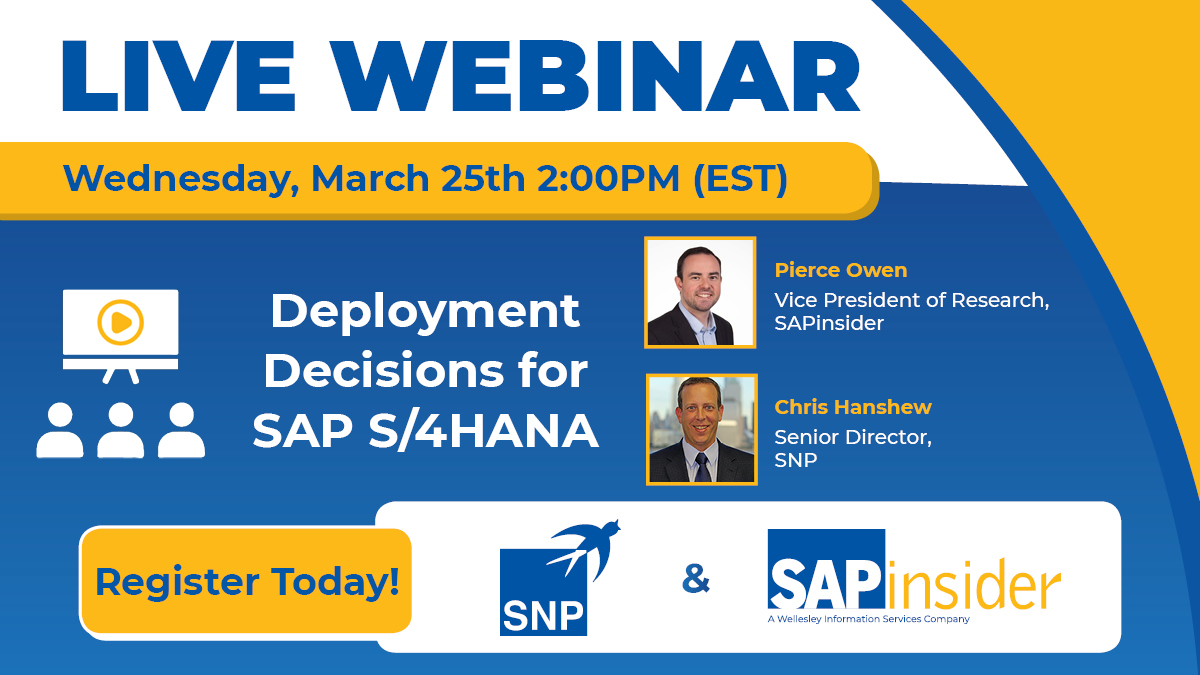 Join us Wednesday for a virtual session on the advantages of a selective #data transition to #S4HANA so you can make the most of your migration when the time is right.

Register to learn more: bit.ly/2PUYOPm.

- Mr. BLUEFIELD™