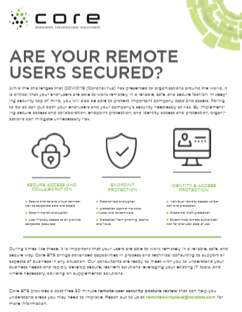 shamusbarnes2's tweet photo. Amid the challenges that COVID-19 (Coronavirus) has presented to organizations around the world, it is critical that your end-users are able to work remotely in a reliable, safe, and secure fashion. 

#MalwareMonday #remotework #remotelearning #1Core https://t.co/Mxup7qZiVf