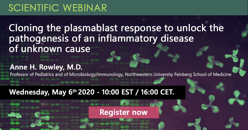 PEPperCHIP's tweet image. Join our free #webinar on Wednesday, May 6. Dr. Anne Rowley will talk about their latest research on #KawasakiDisease, and how they used #PeptideMicroarrays to characterize disease-specific #antibody responses and identify antigenic targets. Register now: buff.ly/2QUv063
