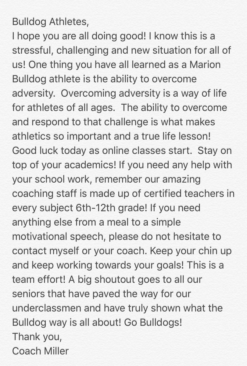 Bulldog Athletes- Please Read                   @MarionTx_FB @MarionHsTx @marionbulldogVB @MMS_Bulldogs #SicEm #Family #BulldogWay