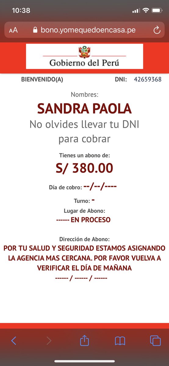 yderepente's tweet photo. @MidisPeru @BancodelaNacion @ArielaLunaF Hay casos en los que a las beneficiarias le aparece el mensaje “en proceso” o, simplemente, ya no es beneficiaria. ¿?  Cómo explican eso. #AlertaNoticias https://t.co/HLcSB7cANZ