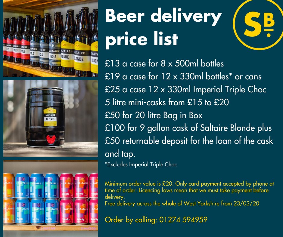 We’ll now deliver #beer to homes across West Yorkshire to help you #StaySafeStayHome. Call us on 01274 594959 to find out what we have, and when we can deliver.
#WestYorkshire #Supportlocalbusinesses
