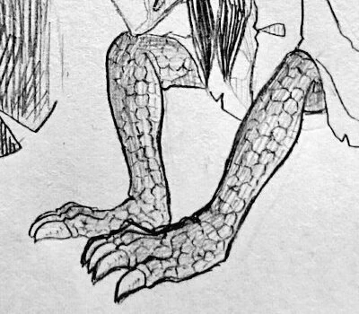 人…いやこの絵は人じゃないんだけど人にケモ足とかケモ手ついてるの好き爬虫類系だと関節の内側で皮がブニッてしてるのが好きですね 