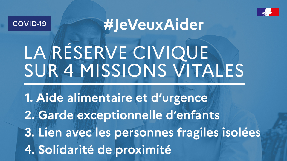 #JeVeuxAider // Face à l’épidémie le <a href="/gouvernementFR/">Gouvernement</a> appelle à la mobilisation générale des solidarités.
@ReserveCivique
jeveuxaider.gouv.fr