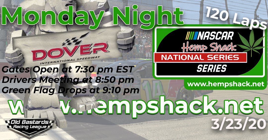 i40media's tweet photo. @HempShack Monday Night National Series Race @ Dover 120 Laps
Practice Starts at 7:30PM EST
To Race Be In Practice By 8:30PM
HQ CBD Oil at https://t.co/1q46w6YZHP
#obrl #hempshack #cbdoil #iracing #iracingleague #oldbastardsracingleague #nationalseries #hempoil https://t.co/qVHThkAQOx
