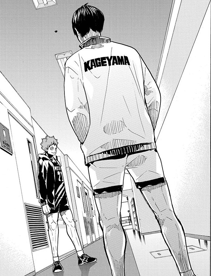 and then after 2years separating they meet again, im sure kageyama is the one decided to go to bathroom bcs he knew he'll meet hinata there. and yeah he's there. there's the place where their first meeting when their first match against each other. the source of their bond.