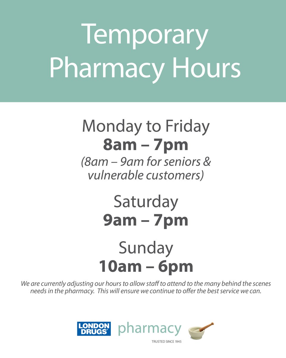 LD_Saanich's tweet photo. Temporary Hours. we also have a hour dedicated for Seniors and People with Disabilities to shop 8am-9am. https://t.co/uu6qf7zUtW