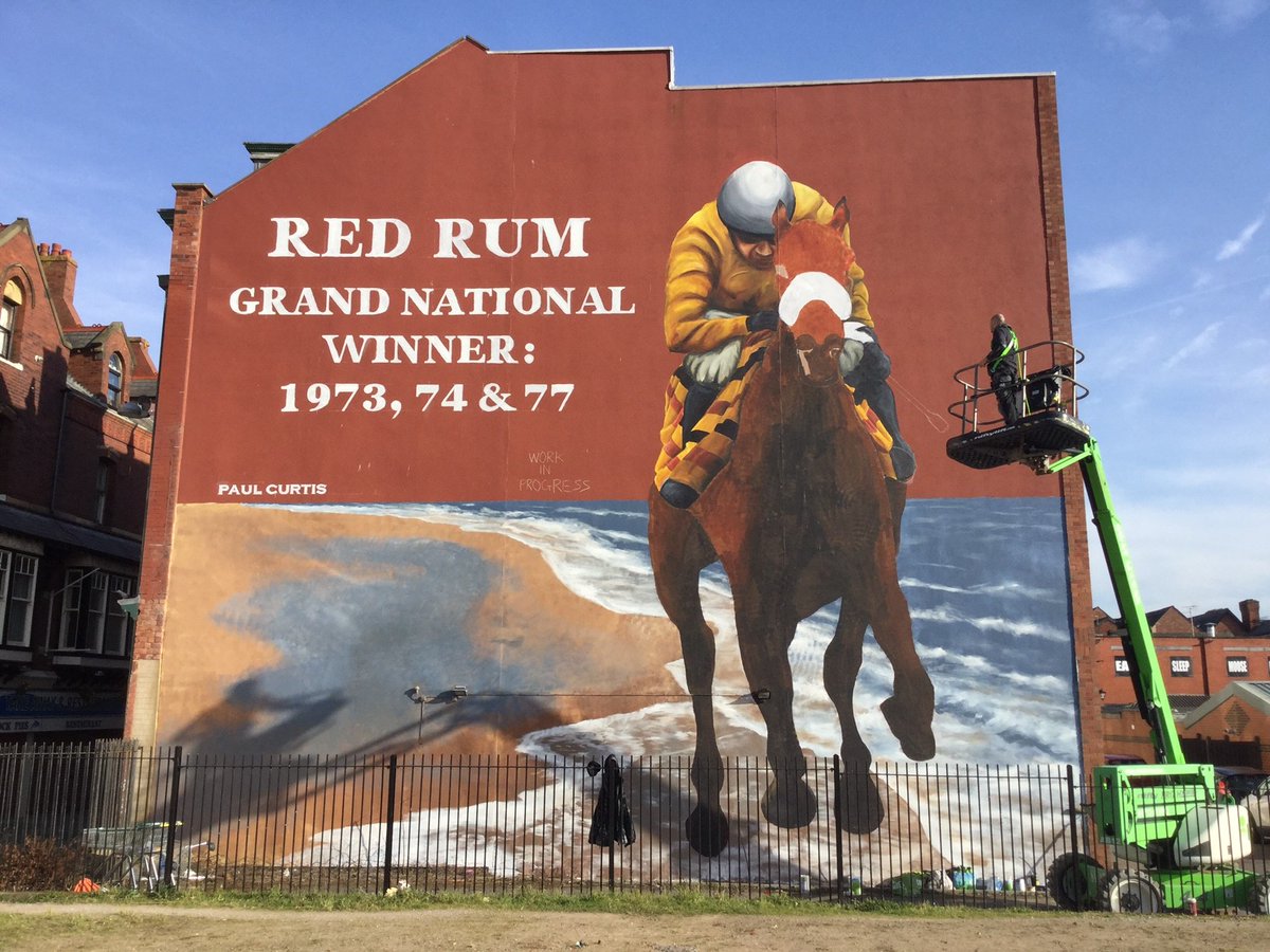 Not far from the finishing line now for this remarkable piece of art by <a href="/paulcurtisart/">Paul Curtis</a> in Southport. In light of the national picture, we hope this brings a bit of colour to everyone as part of our Borough of Culture year! #Sefton2020 #MySefton <a href="/AintreeRaces/">Aintree Racecourse</a>