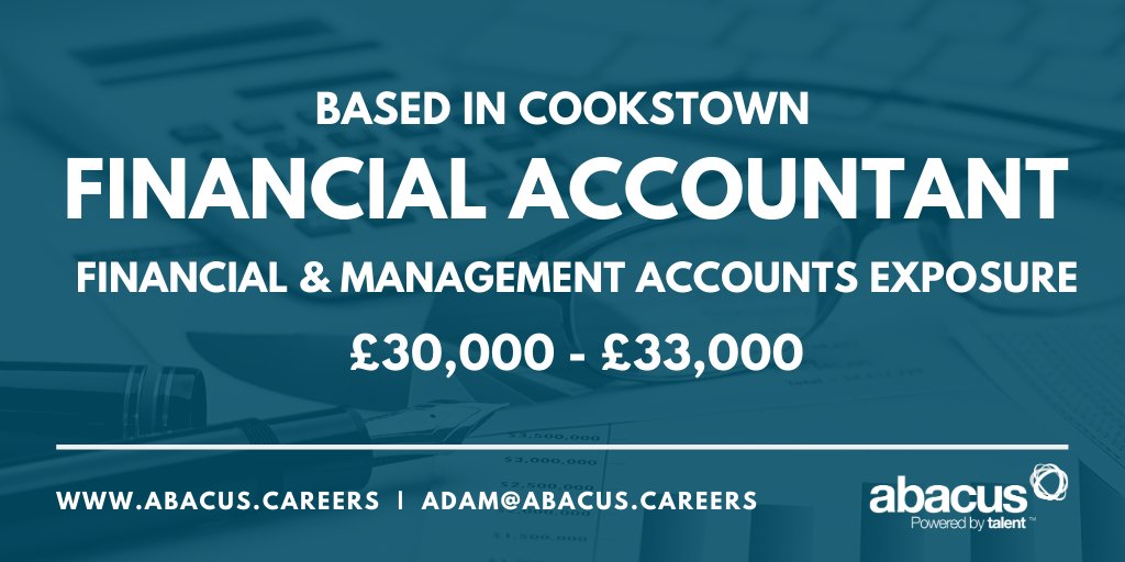 Join a prestigious Manufacturing firm based in Cookstown, who are seeking a Financial Accountant to join their team. 

Contact adam@abacus.careers for more info or call 028 9031 3157

bit.ly/39cI0tN