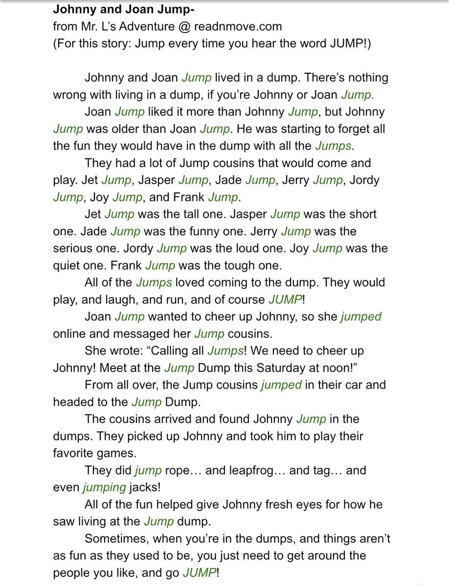 Rich Czyz (@raczyz) on Twitter photo <a href="/AdventureGEMS/">Mr. L's Adventure G.E.M.S</a> sharing out an awesome PE/Language Arts connection, especially on a Rainy Day! Read the story Jump’s Dump to your children and have them JUMP every time they hear the word Jump! #4OCF <a href="/AdventureGEMS/">Mr. L's Adventure G.E.M.S</a> sharing out an awesome PE/Language Arts connection, especially on a Rainy Day! Read the story Jump’s Dump to your children and have them JUMP every time they hear the word Jump! #4OCF