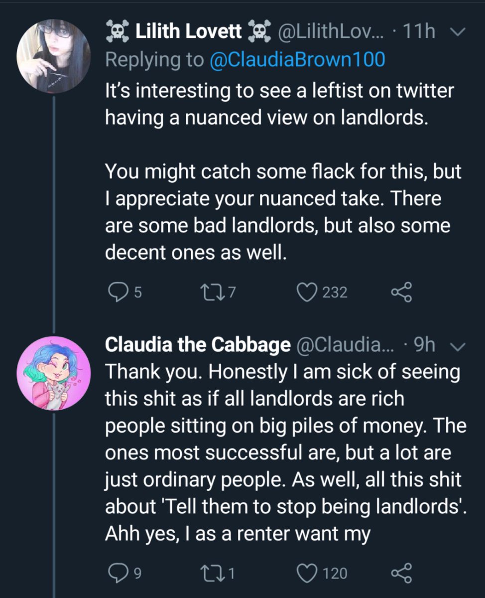 All it took for Claudia to go from 'lets work together' to intentionally strawmanning leftist positions to bait praise from reactionaries is a few accounts pointing out that being friends with landlords doesn't justify defending them.This is incredibly disappointing.