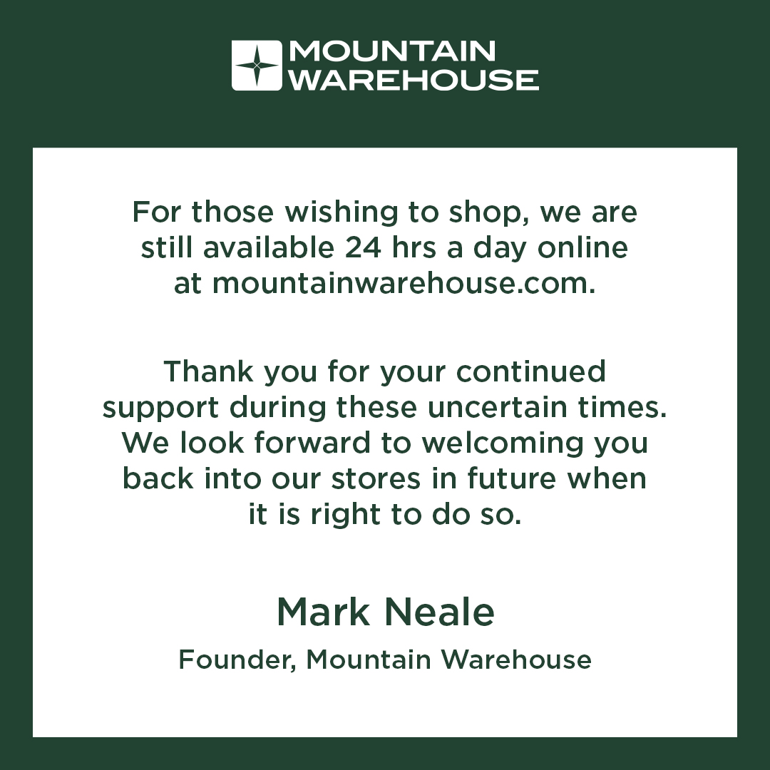 MountainWHouse's tweet image. An update from Mountain Warehouse...