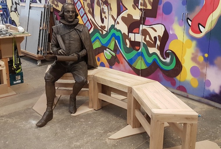 We created this air dried oak bench to hold the sculpture of William Shakespeare for the new public realm provision at The Box Office, a new exhibition space and office building at 4 - 6 New Inn Broadway, close to our workshop. #bench #oak #shakespeare #shoreditch @8build