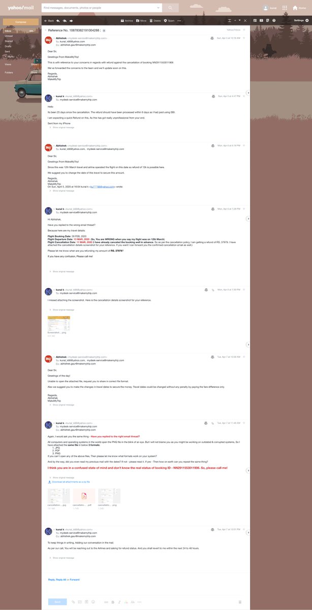 kunalkursija's tweet photo. @makemytripcare 4 weeks passed &amp; still haven't received the refund of Rs 37979. On top of it, See screenshots for the communication quality &amp; confusion level of your team #CustomerService #communication #horrorstory #badservice #FirstUnderstandThenCommunicate #brandcommunication https://t.co/AiFAqeiBoD