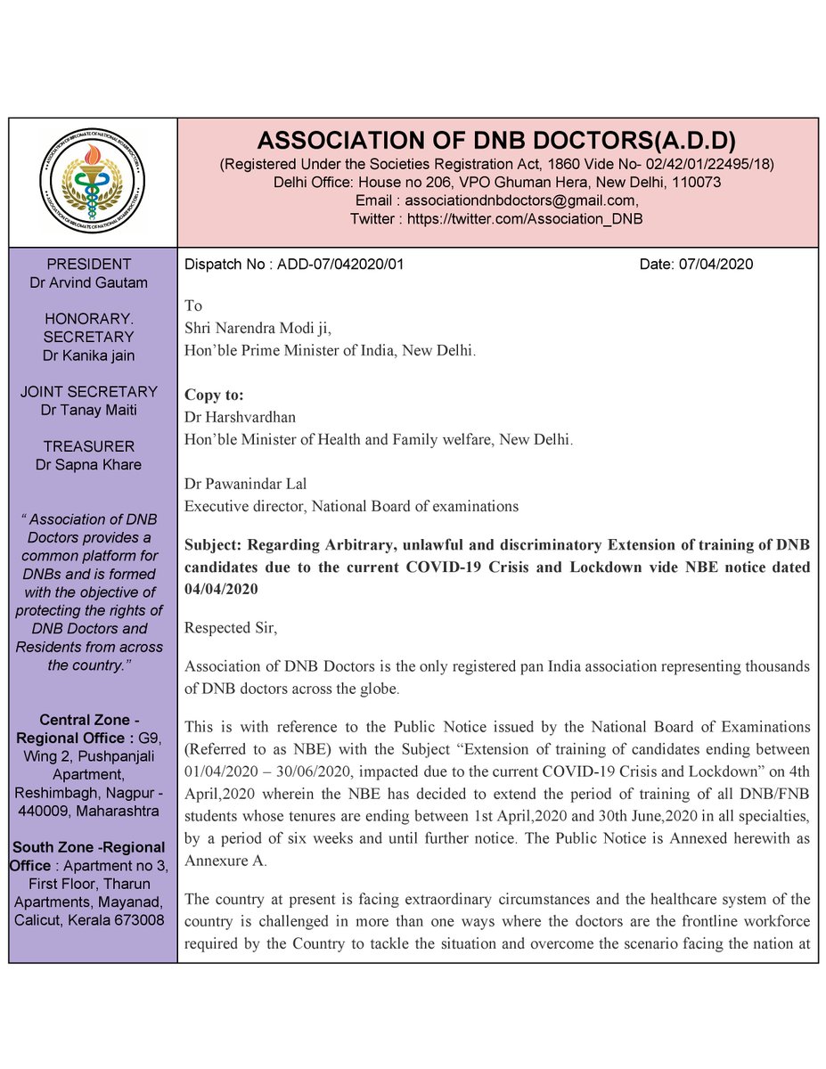 Association_DNB's tweet image. DNB Doctors are feeling betrayed. Extension of course due to COVID19 is unlawful, arbitrary and discriminatory. @PMOIndia @narendramodi @drharshvardhan @MoHFW_INDIA @NITIAayog @profplal @RemaNagarajan @VidyaKrishnan @sujakrao @anandrai177 @AnantBhan @AnooBhu @AnonnaDutt
