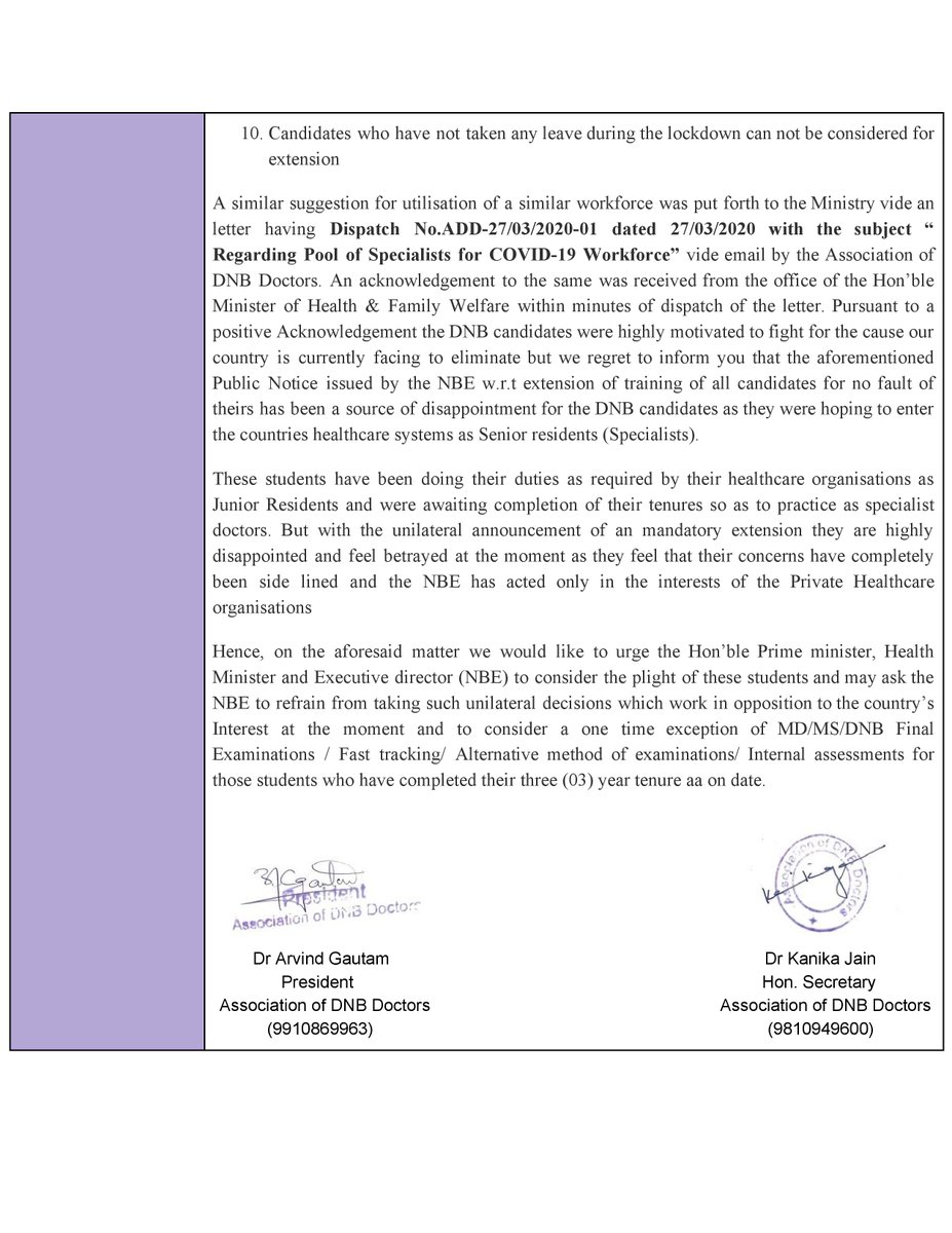 Association_DNB's tweet image. DNB Doctors are feeling betrayed. Extension of course due to COVID19 is unlawful, arbitrary and discriminatory. @PMOIndia @narendramodi @drharshvardhan @MoHFW_INDIA @NITIAayog @profplal @RemaNagarajan @VidyaKrishnan @sujakrao @anandrai177 @AnantBhan @AnooBhu @AnonnaDutt