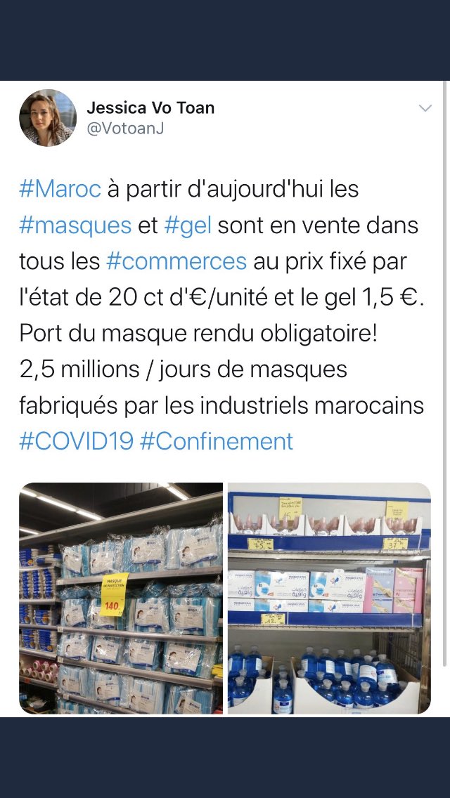 PhilippeMurer's tweet photo. Le Maroc est capable de fabriquer aujourd’hui 2,5 millions de masques par jour. 1000 malades. Le port du masque rendu obligatoire.
▶️Voilà à quoi sert une industrie et un État stratège, voilà ce qu’a détruit la maléfique UE dans notre pays. https://t.co/xQrBmgyogh