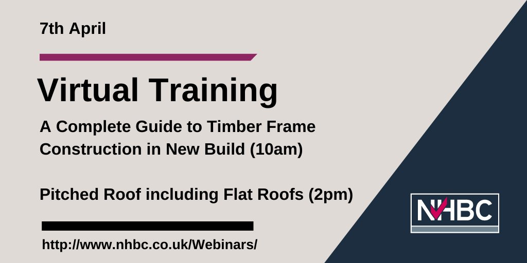 Our virtual training today begins with 'A Complete Guide to Timber Frame Construction in New Build' at 10am, followed by 'Pitched Roof including Flat Roofs' at 2pm. For more information and to book, please click: nhbc.co.uk/Builders/Produ… #construction #constructionworkers #webinar