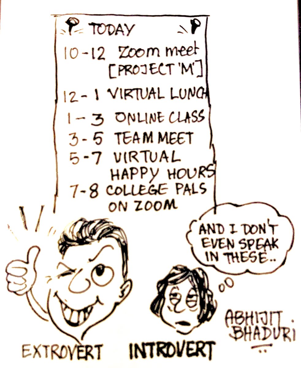 AbhijitBhaduri's tweet photo. Between staying connected to my boss, my team, my colleagues, well wishers, college friends, relatives, neighbors &amp; even strangers ... the #overdose of communication &amp; connectivity is mentally exhausting. 
Does anyone else feel this way?
#extrovert vs #introvert
#lockdowneffect https://t.co/pzOMCH9jZx