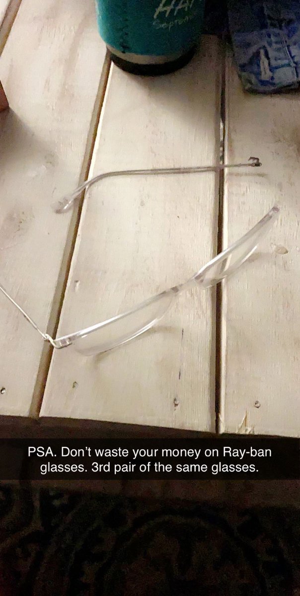 badAspyn's tweet photo. Hay @ray_ban how about you stop making cheap glasses that I pay lots of money for. 3rd break in six months. Glasses my whole life and have never had a pair fall apart like this. #cheap https://t.co/4aUprX2onP
