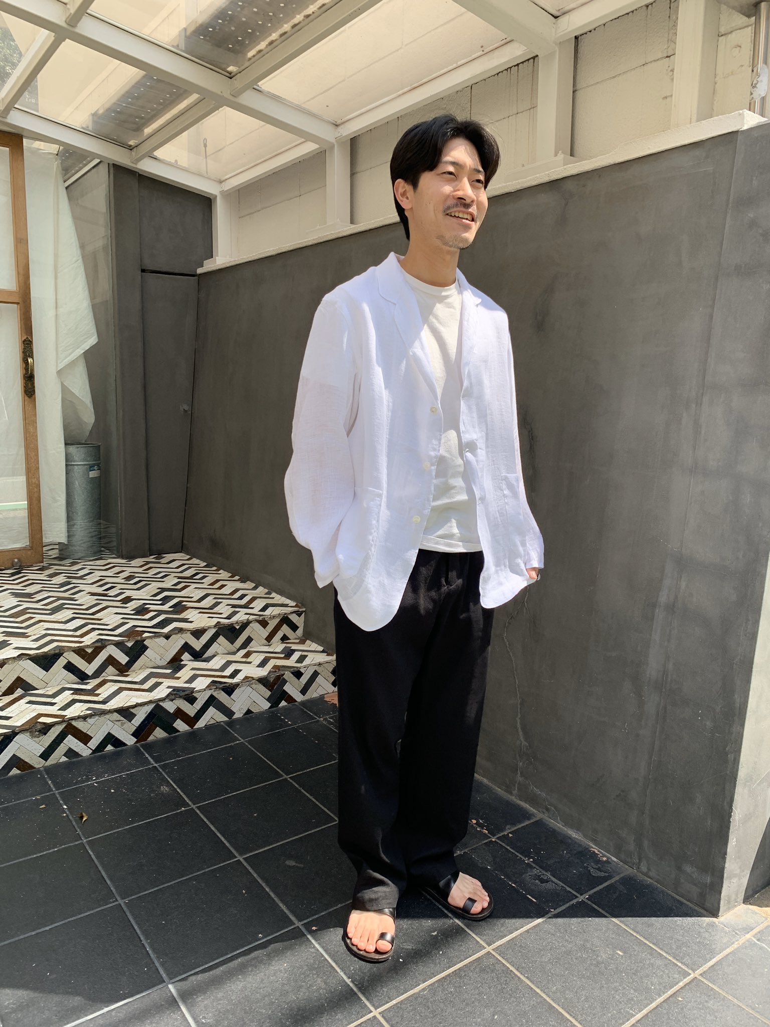 COMOLI リネンヘリンボーン スタンドカラージャケット 46 | www