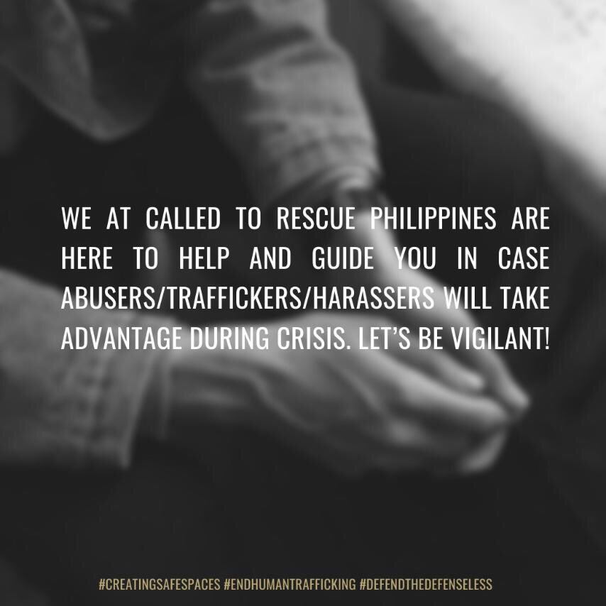 If you have reports or complaints, don’t hesitate to contact us through our 24/7 hotline 09175410287 or on our social media channels: Facebook page, Instagram &amp; Twitter. 

Together, we will heed the call to rescue.

#CreatingSafeSpaces #EndHumanTrafficking #DefendTheDefenseless