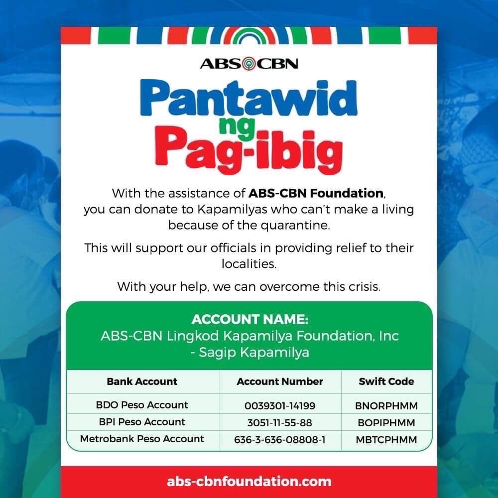 Inspired by Nadine's message...JaDines, let’s answer the call for assistance in ABS-CBN’s Pantawid ng Pag-ibig Project! Please check out the direct bank accounts below! My FunnyWifey  #OTWOLFairytale2020