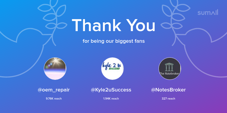 MJKies's tweet photo. Our biggest fans this week: oem_repair, Kyle2uSuccess, NotesBroker. Thank you! via https://t.co/NqNfMzzdFd https://t.co/t7MDeqialU