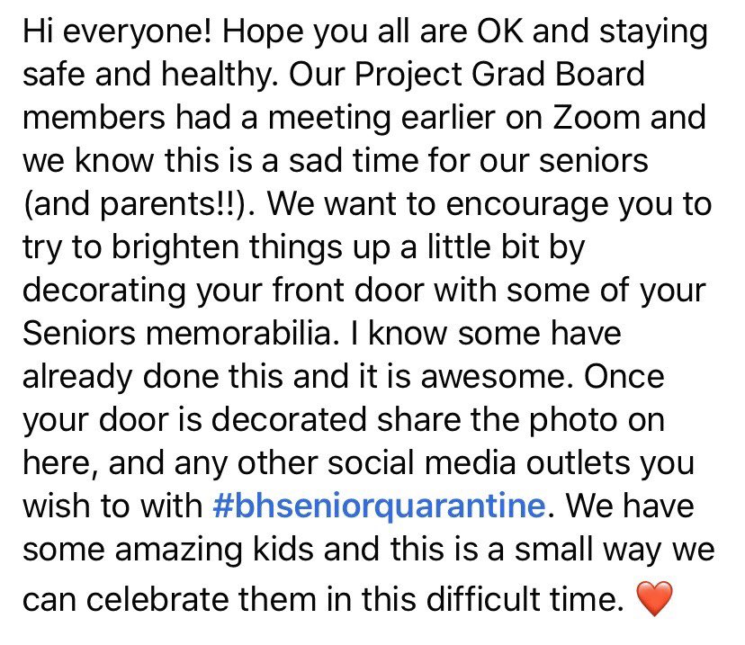 bhpg2020's tweet photo. We love our seniors! Can’t wait to see your decorated doors! #bhseniorquarantine https://t.co/wROm8GhpJ7