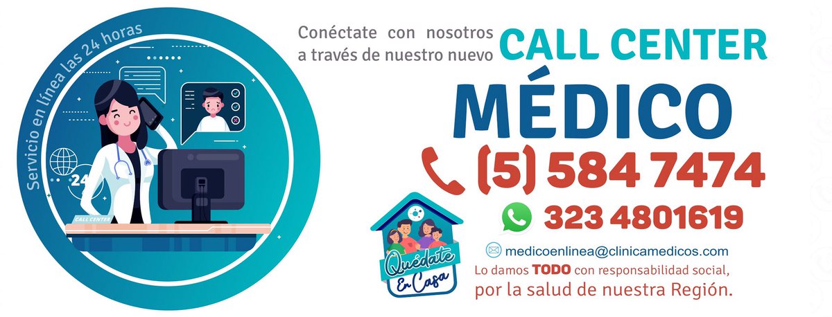 GClinicaMedicos's tweet photo. 🚨Estamos aquí para ti🚨
#callcentermedico llámanos al ☎️5847474 o escríbenos al
📲3234801619. Quédate en Casa, nuestros médicos y especialistas indicaran tu ruta de atención. Te atenderemos en tu casa o te guiáremos para una atención segura en Hospitales o Clinicas. 🏥 https://t.co/0qMqiiipIu