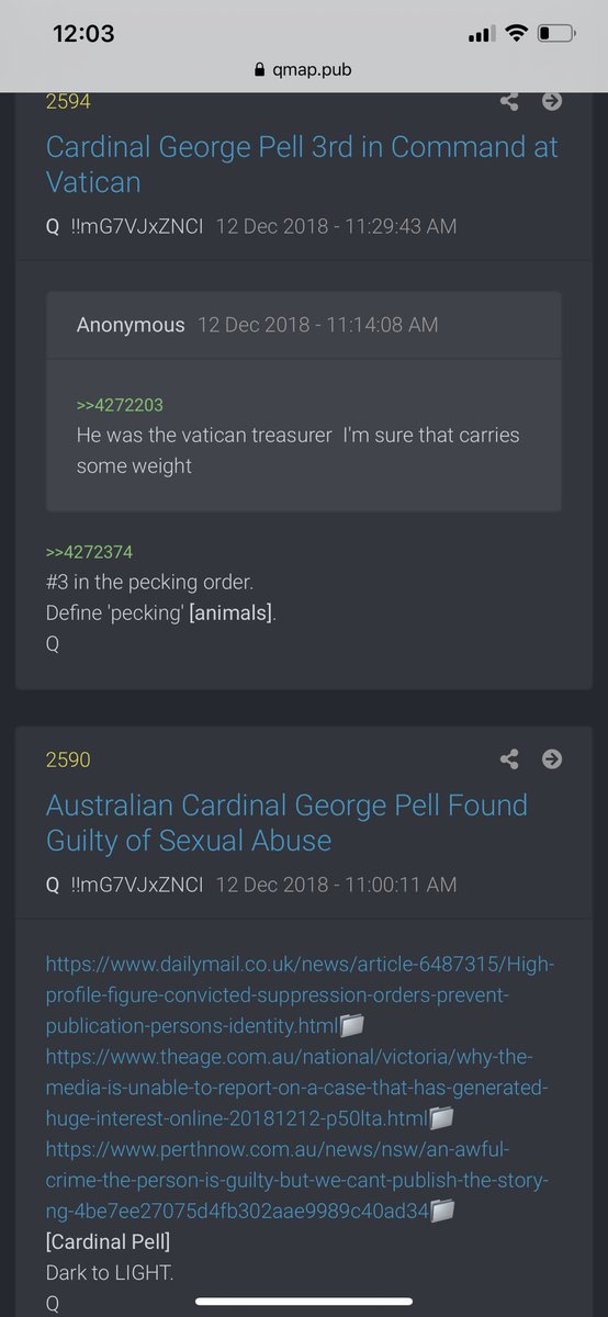 Cardinal Pell. Why did the Australian Supreme Court overturn his conviction for molesting a child? Hard to say. Q dropped three posts about Pell