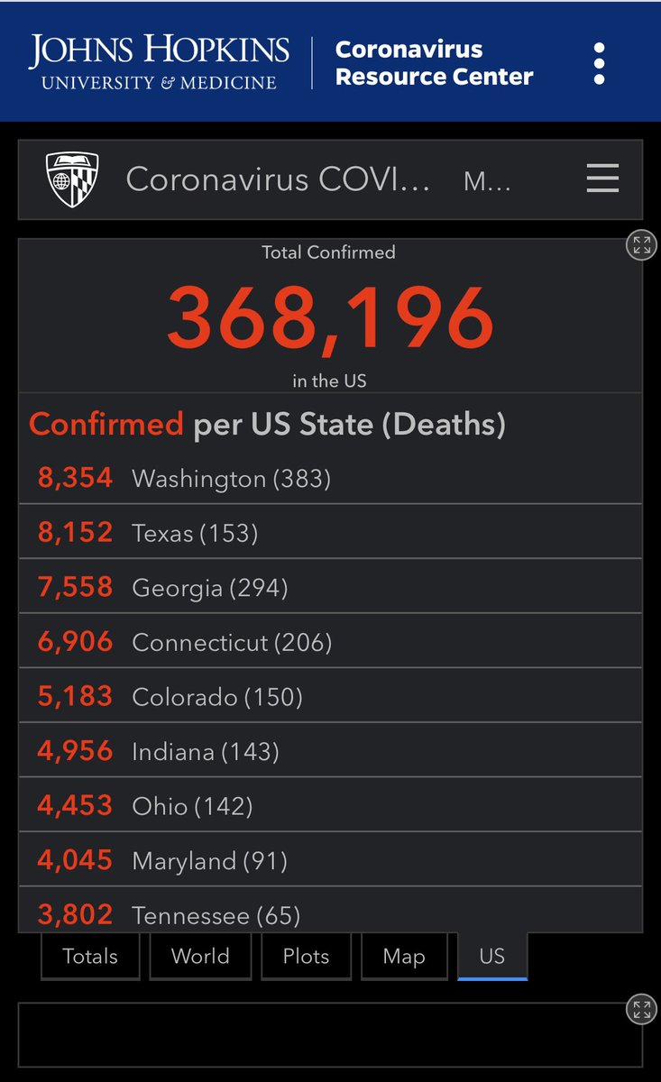 4/6/20 https://coronavirus.jhu.edu/map.html 