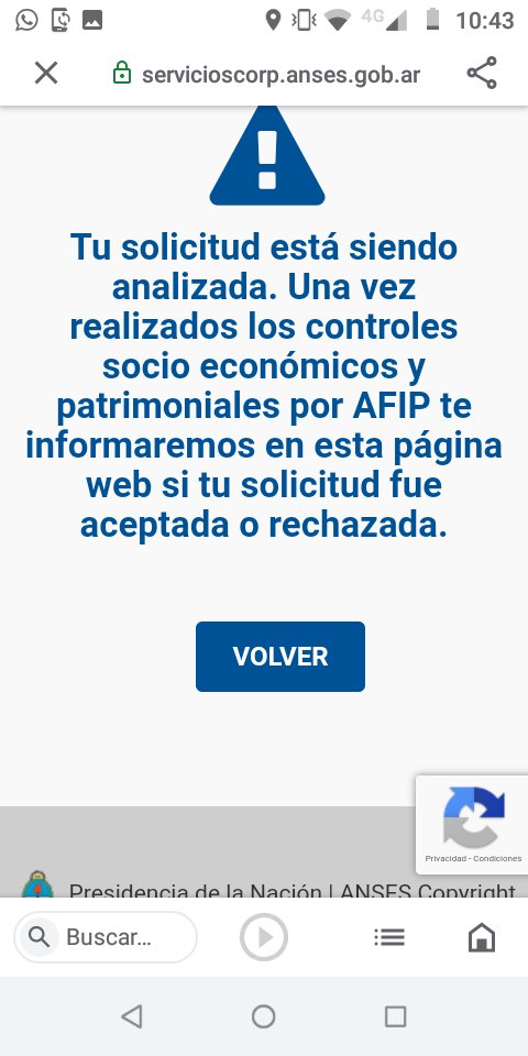 lucasfiguer's tweet photo. @ansesgob @alferdez @ansesgob INGRESÉ ayer 6/4 como corresponde y me salió este mensaje, entré nuevamente hoy y no me da información porque ya es 7/4 como averiguo ahora? https://t.co/aDxFkXoowh