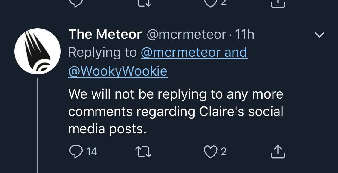 I would also question the above statement, she is clearly easy to identify as an author, they state “subscribing member” - I don’t know what that means, but she shouldn’t be allowed to post a tweet let alone a blog/article whatever they are. Let’s hope  @mcrmeteor reconsider!
